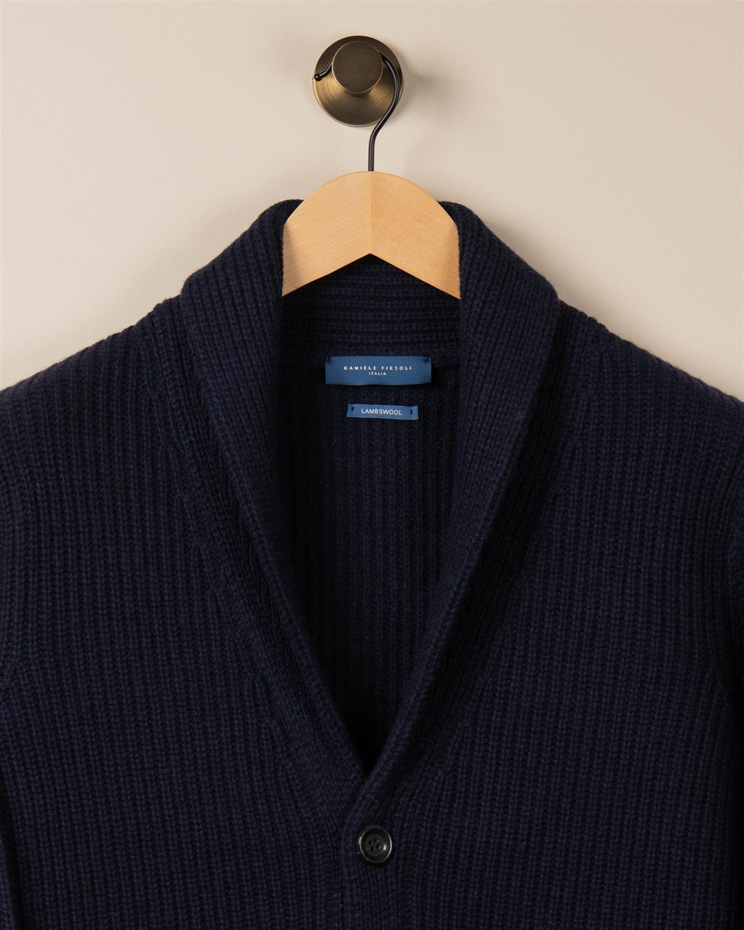 Ribbestrikket Cardigan M/Sjalskrage - Navy