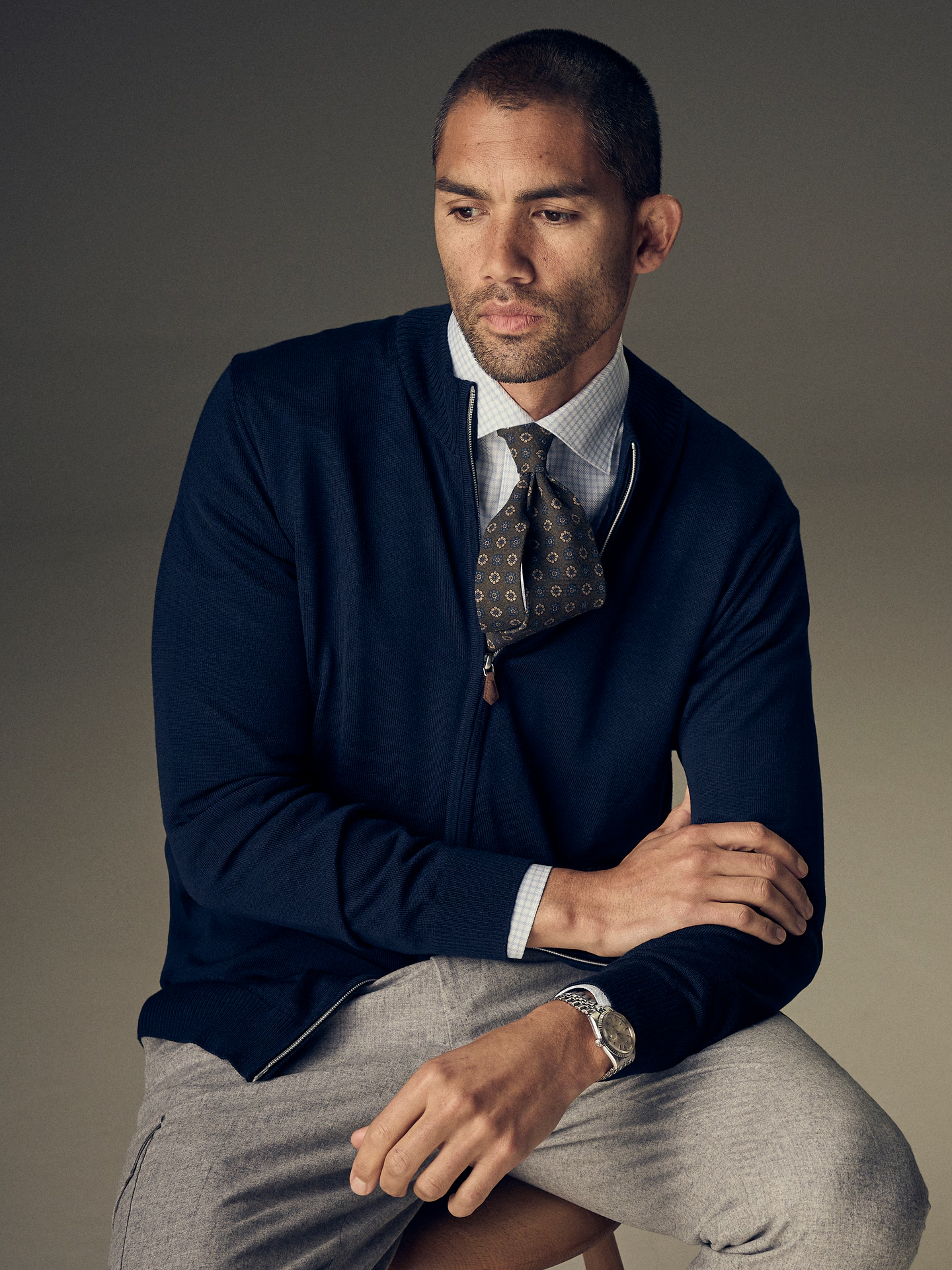 Merino Full Zip Cardigan - Navy