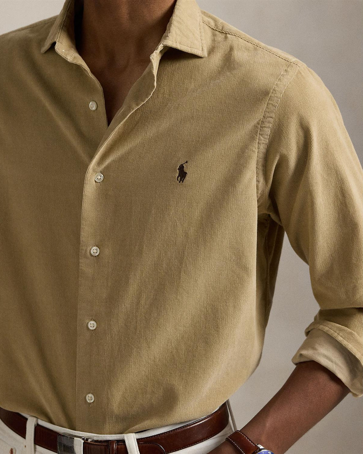 Cord Skjorte Custom Fit - Beige