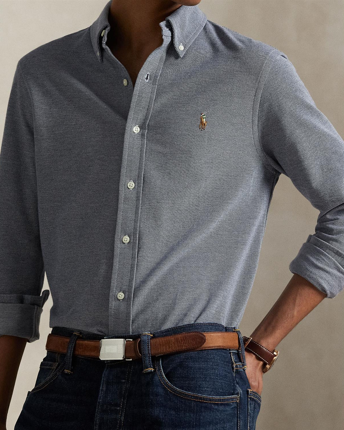 Rutet Oxford Mesh Skjorte - Navy
