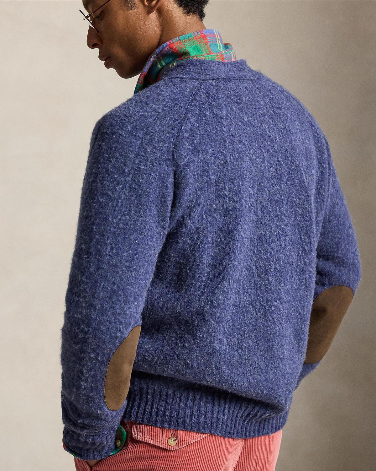 V-hals cardigan med albuelapper - Navy