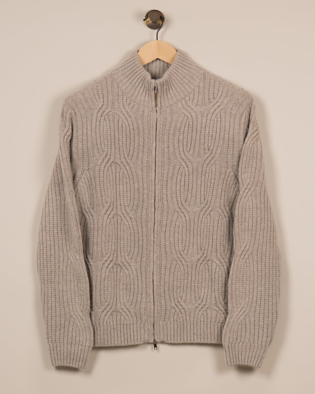 Kabelstrikk Full-Zip cardigan  -Beige