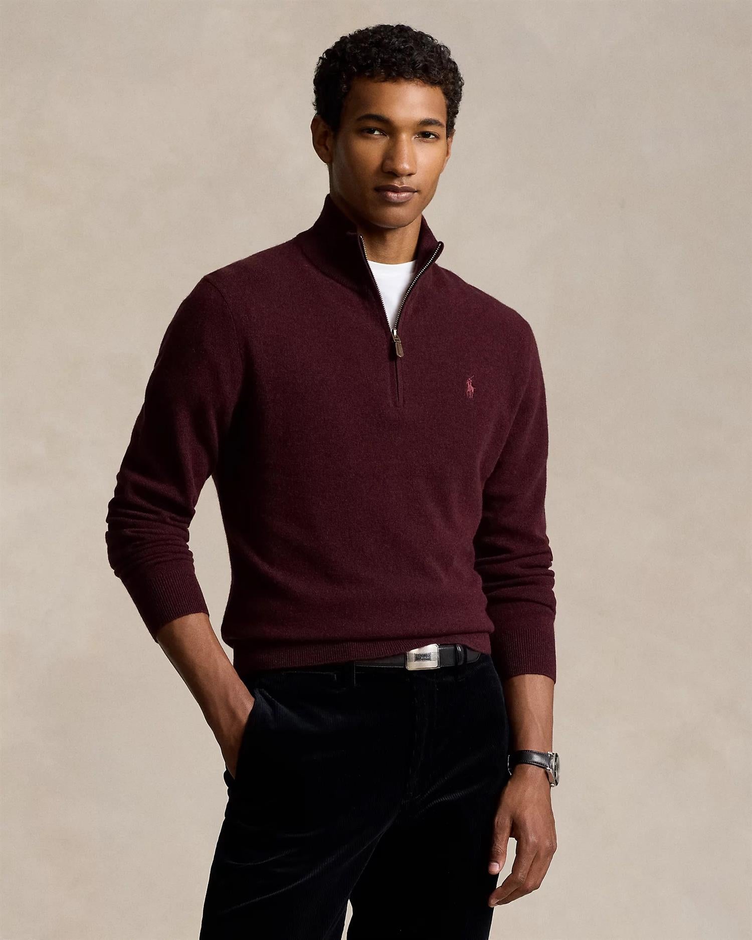 Rustikk Merino Half Zip - Burgunder-Polo Ralph Lauren-www.gunnaroye.no