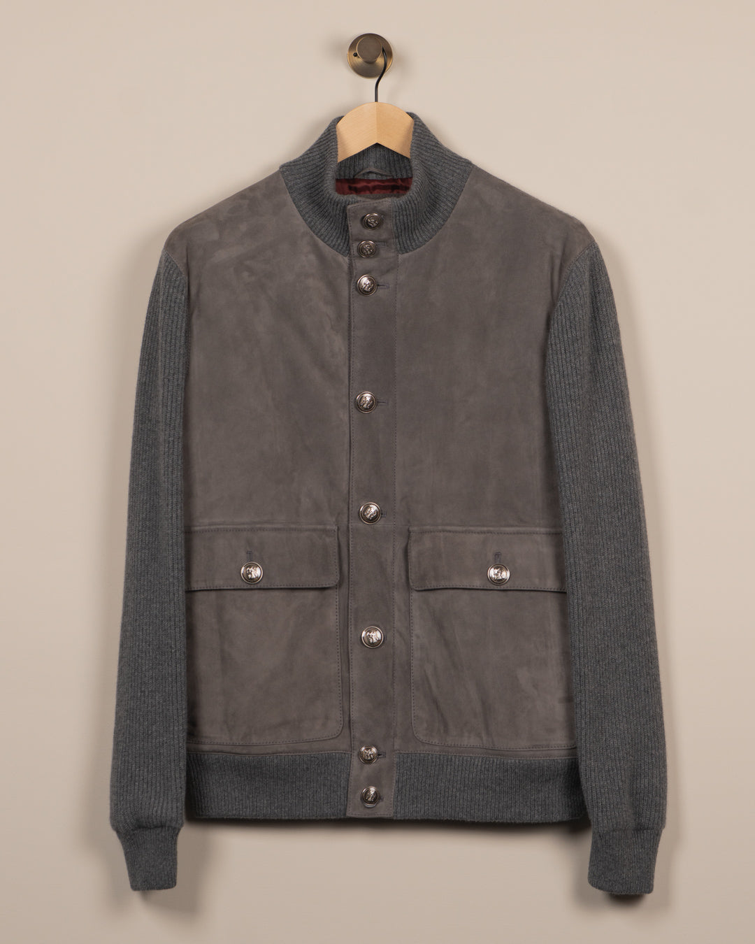 Semsket Skinn Og Cashmere Bomber Jakke - Beige