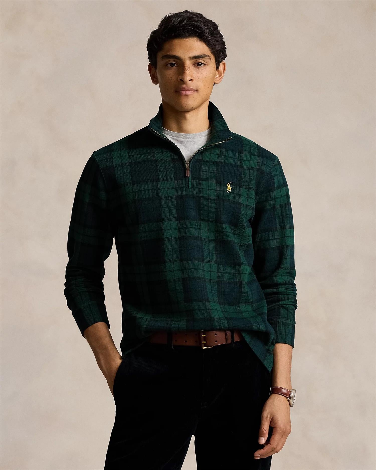 Plaid Estate-Rib Pullover - Navy/Grønn-Polo Ralph Lauren-www.gunnaroye.no