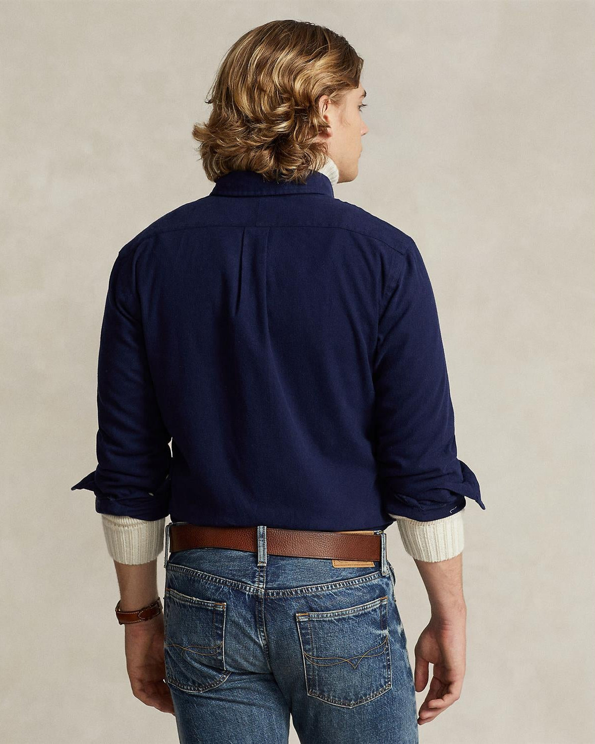 Børstet Flanell Skjorte Custom Fit - Navy