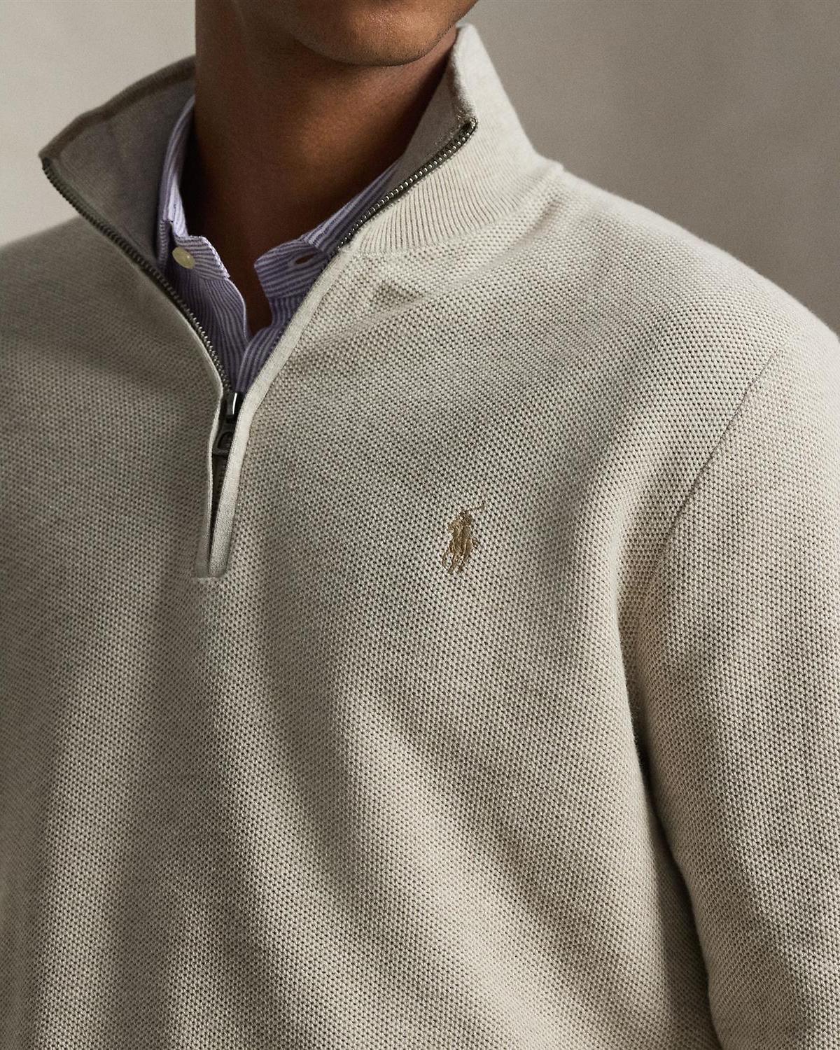 Bomull Half-Zip - Beige