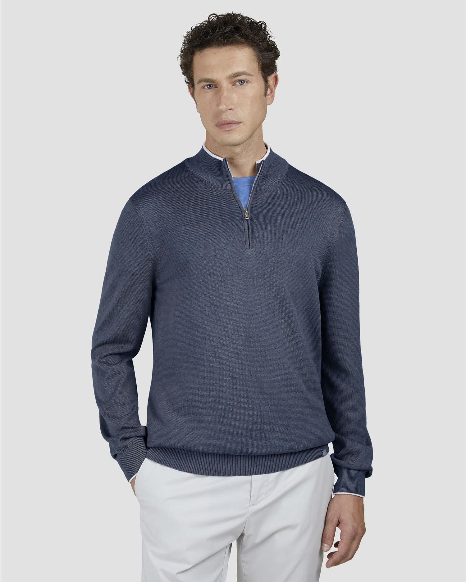 Cotton Silk Half-Zip Blå