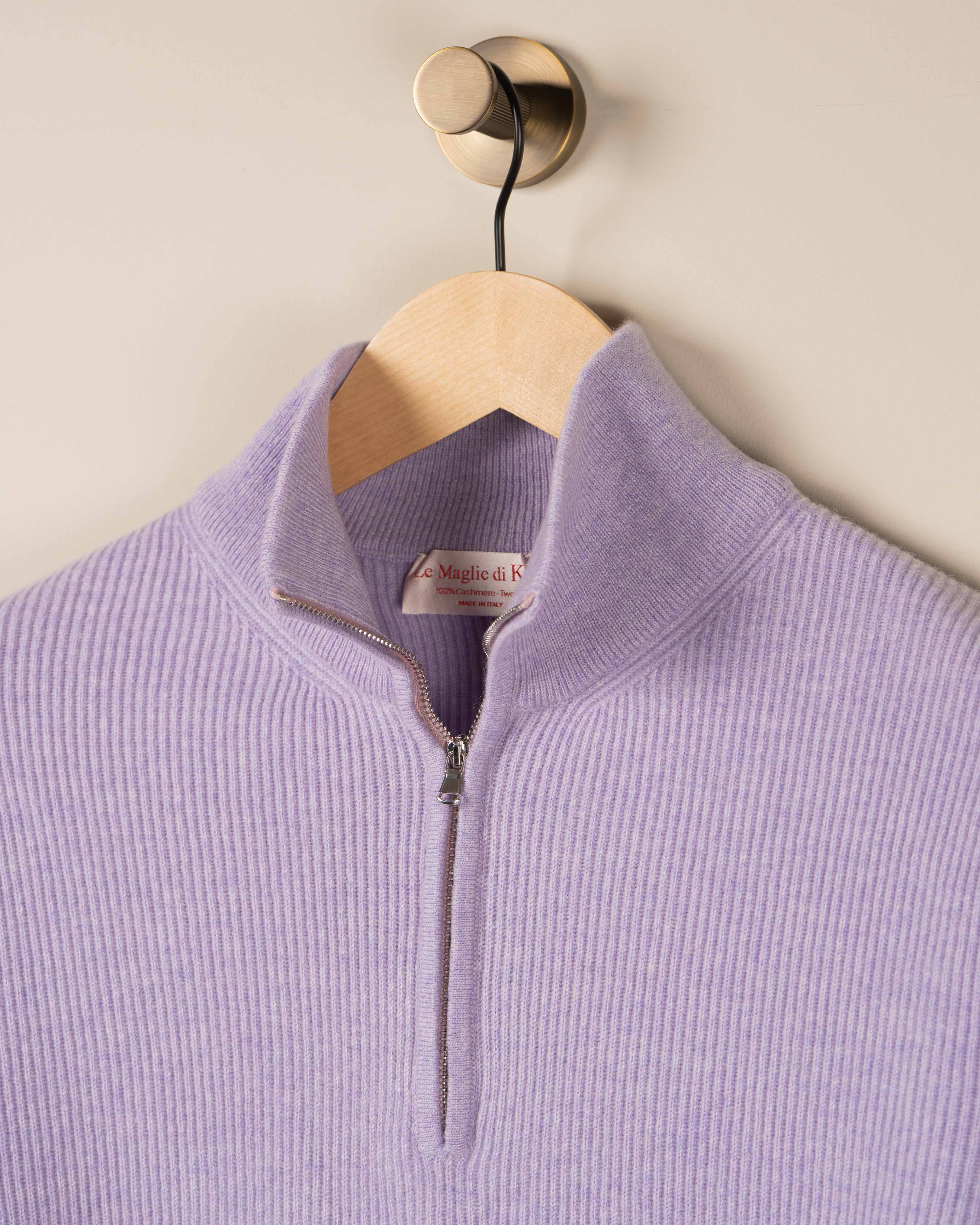 Kashmir Half-Zip Englisch Ribb- Lavendelblå