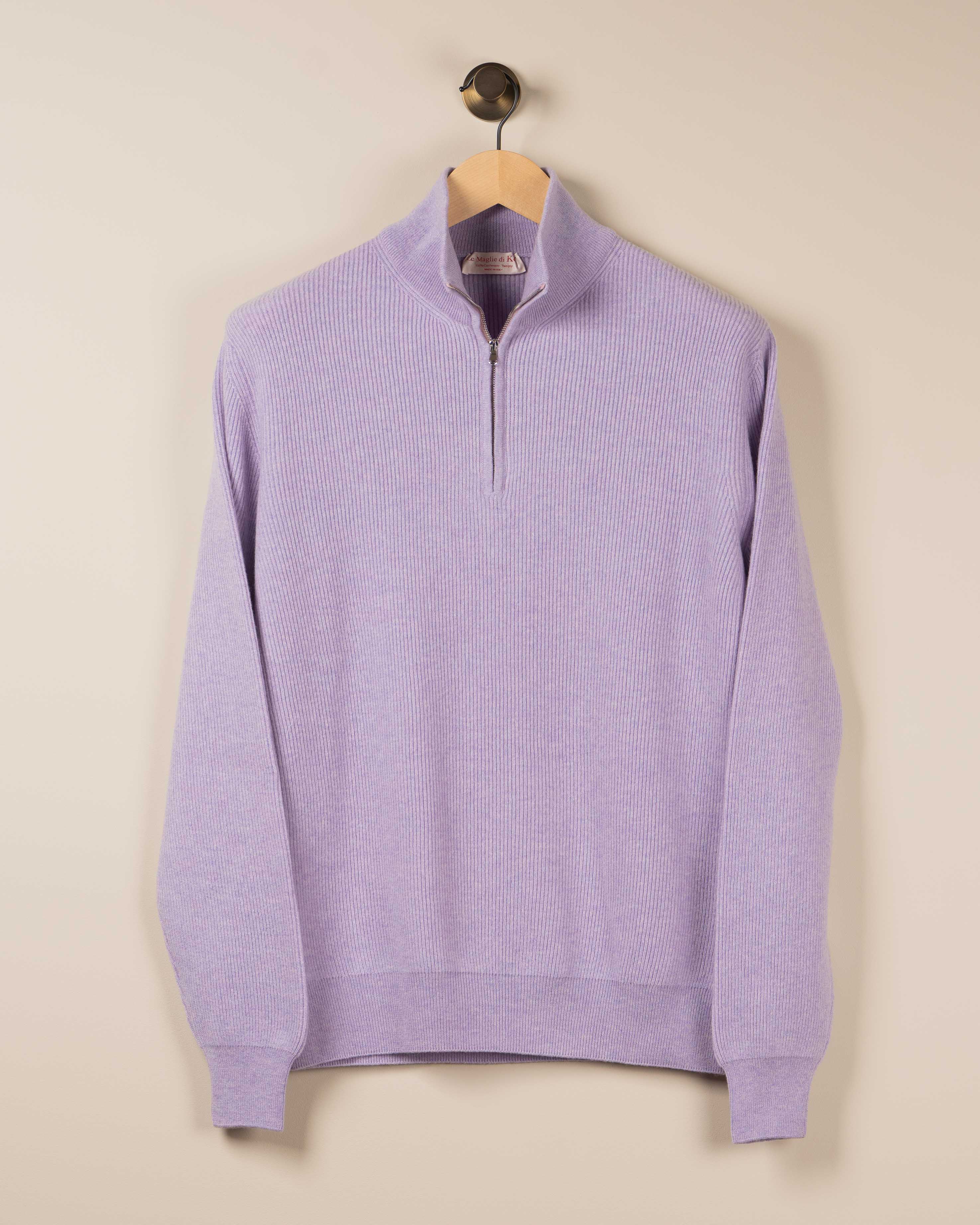 Kashmir Half-Zip Englisch Ribb- Lavendelblå