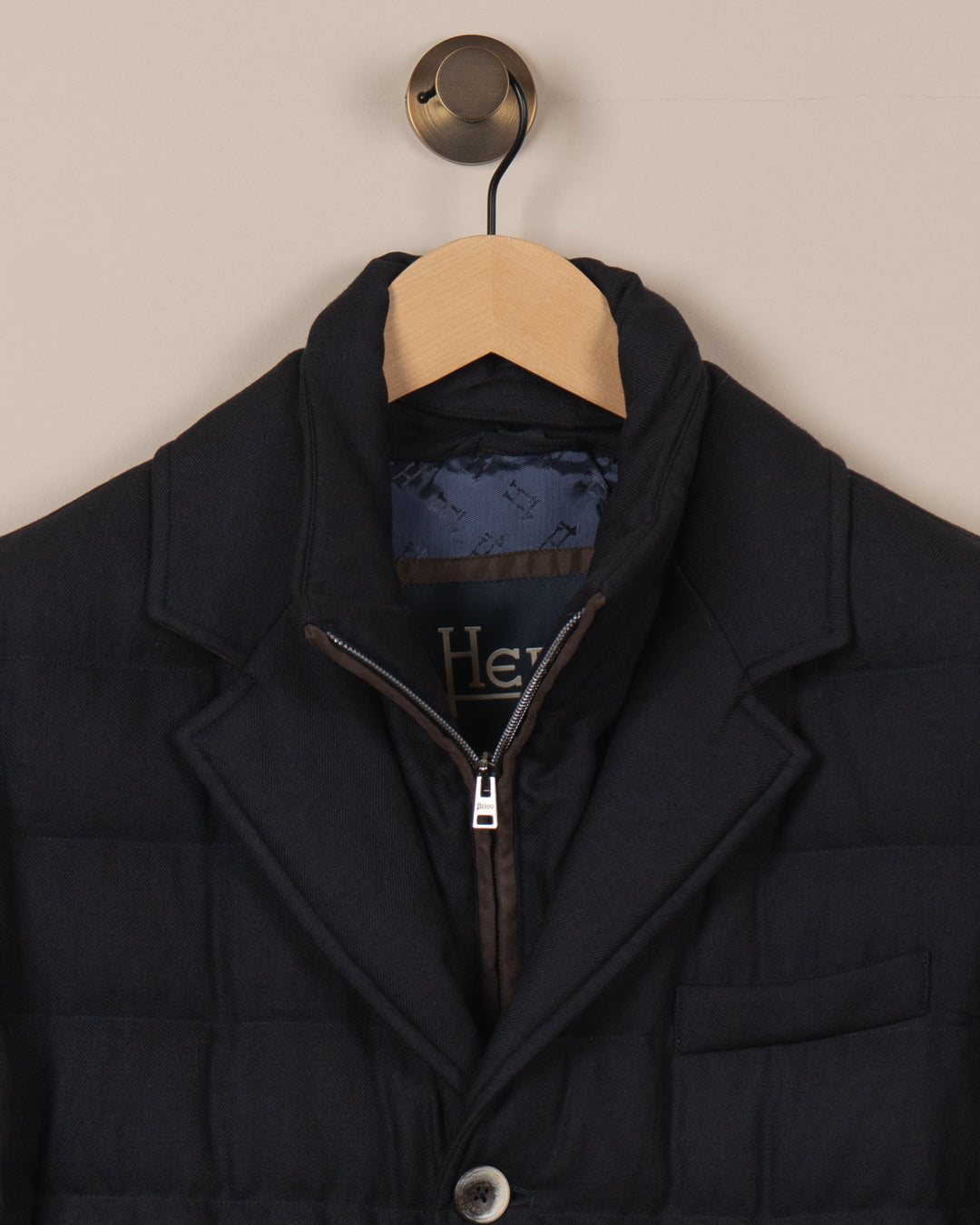 Wool-Blend & Suede Effect Blazer - Navy
