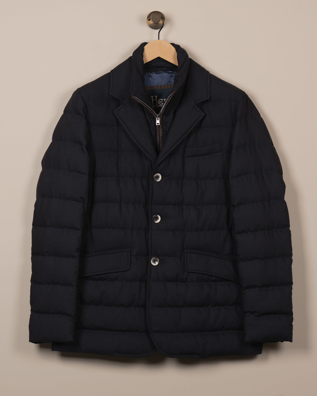 Wool-Blend & Suede Effect Blazer - Navy