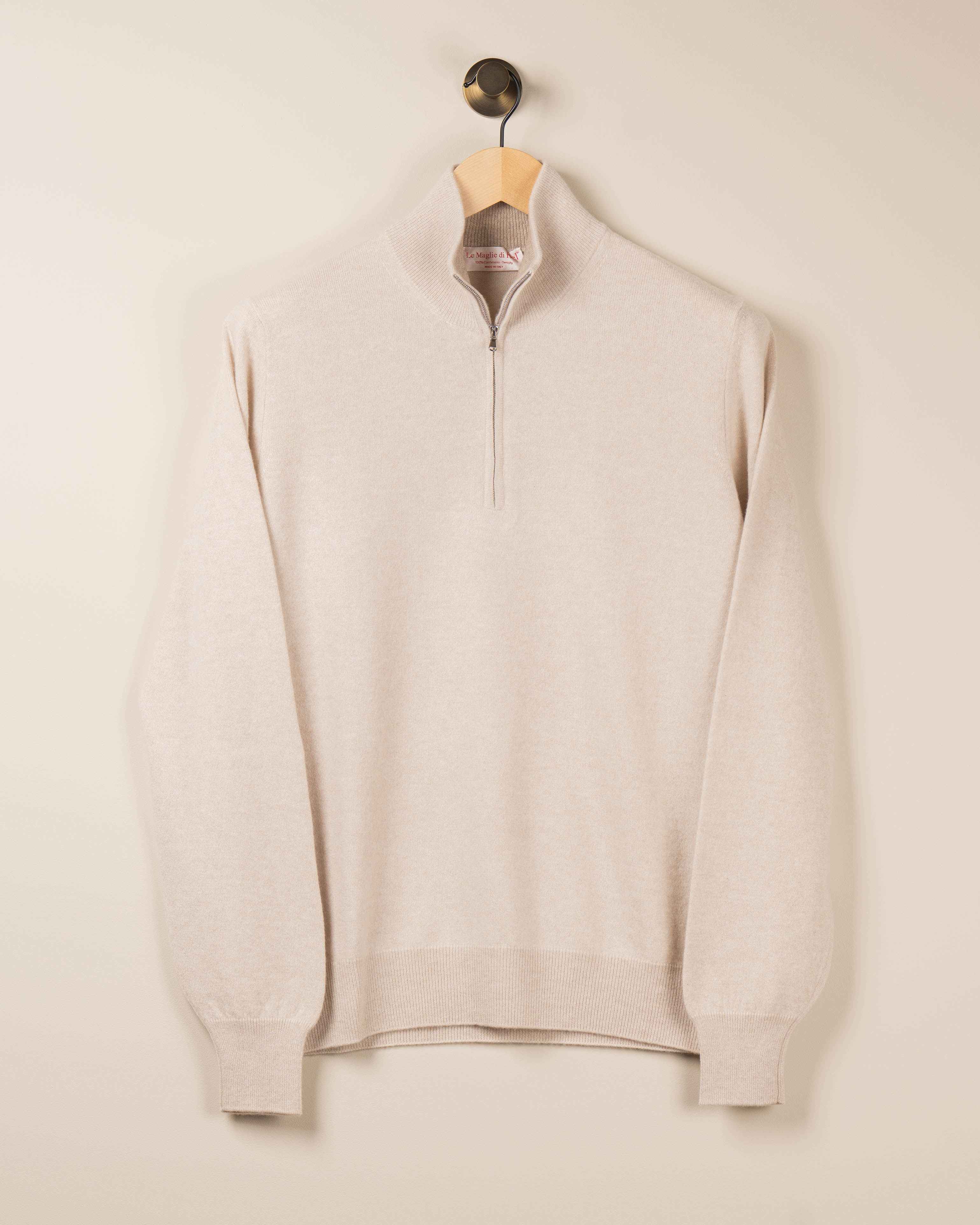 Kashmir Half-Zip m/Kontrast - Beige
