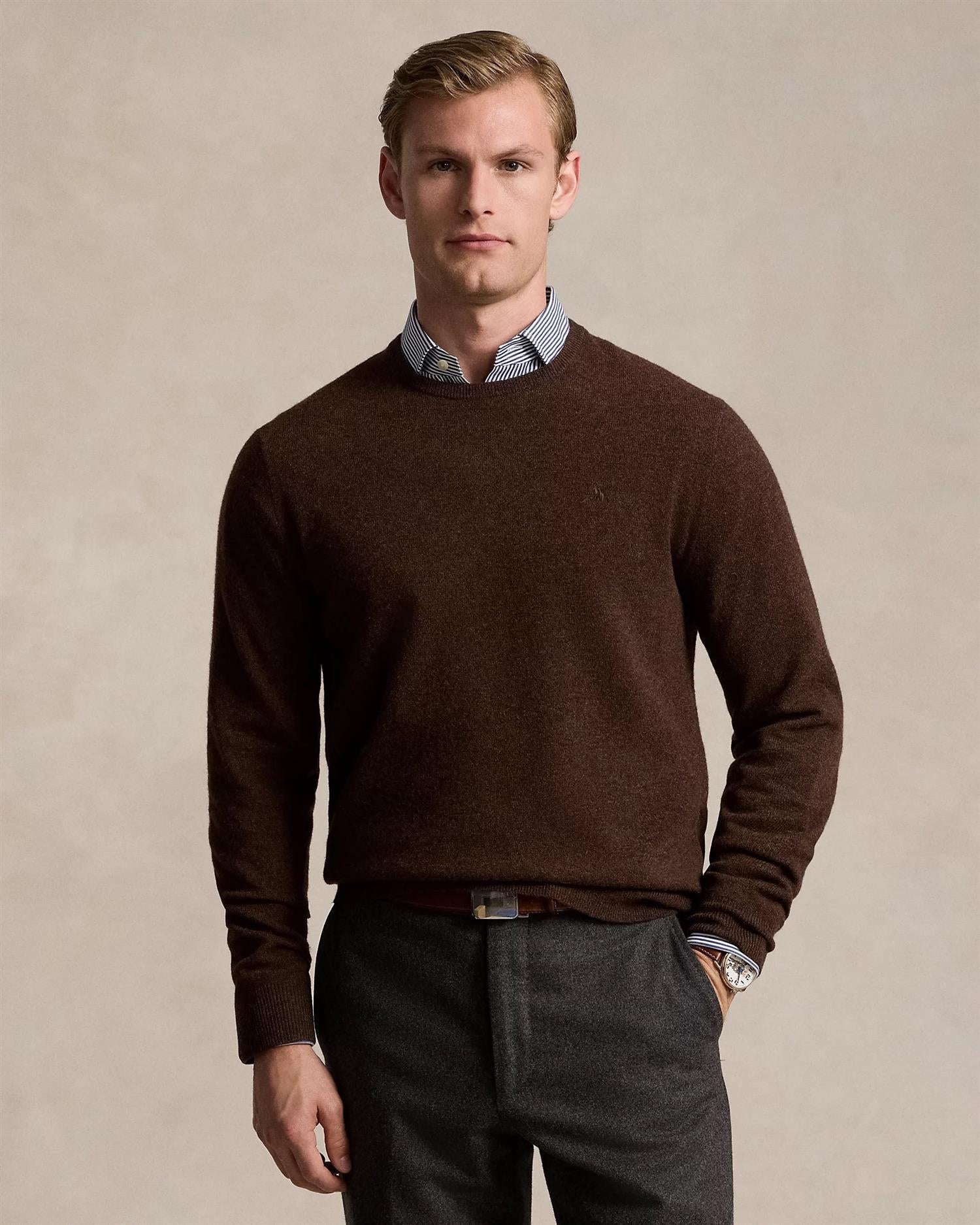 Wool Crewneck Jumper - Brun-Polo Ralph Lauren-www.gunnaroye.no