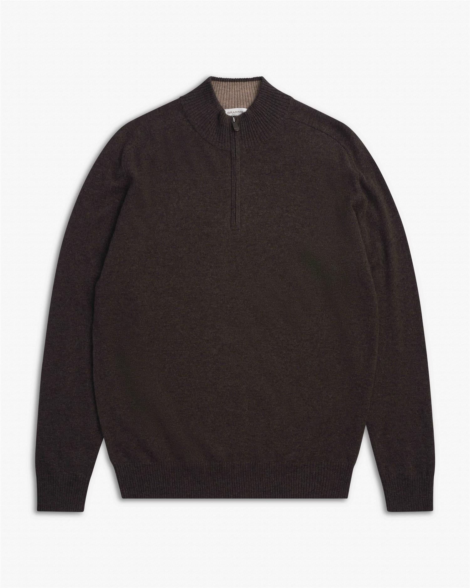 Half-Zip med Kontrast - Brun