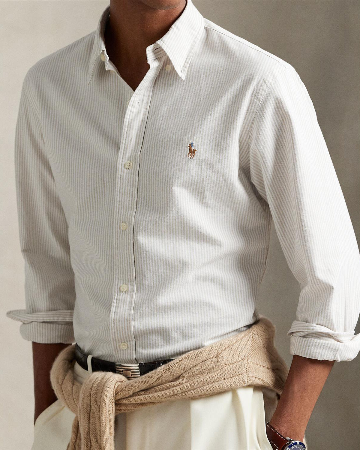 Rutet Oxford skjorte - Beige/Hvit