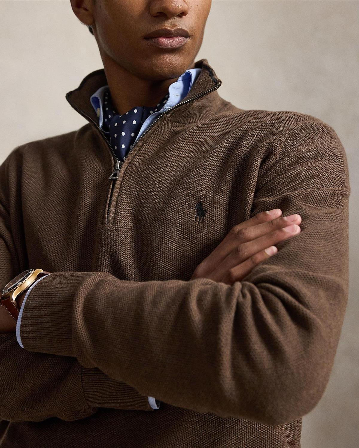 Bomull Half-Zip - Brun