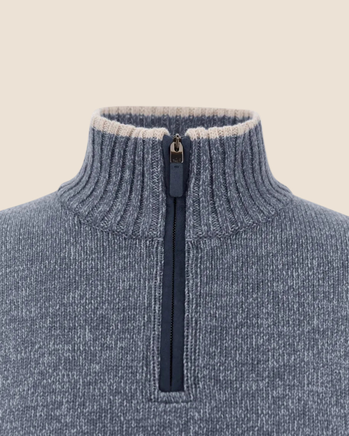 Half zip genser i ull og kasjmir - Blåmelert