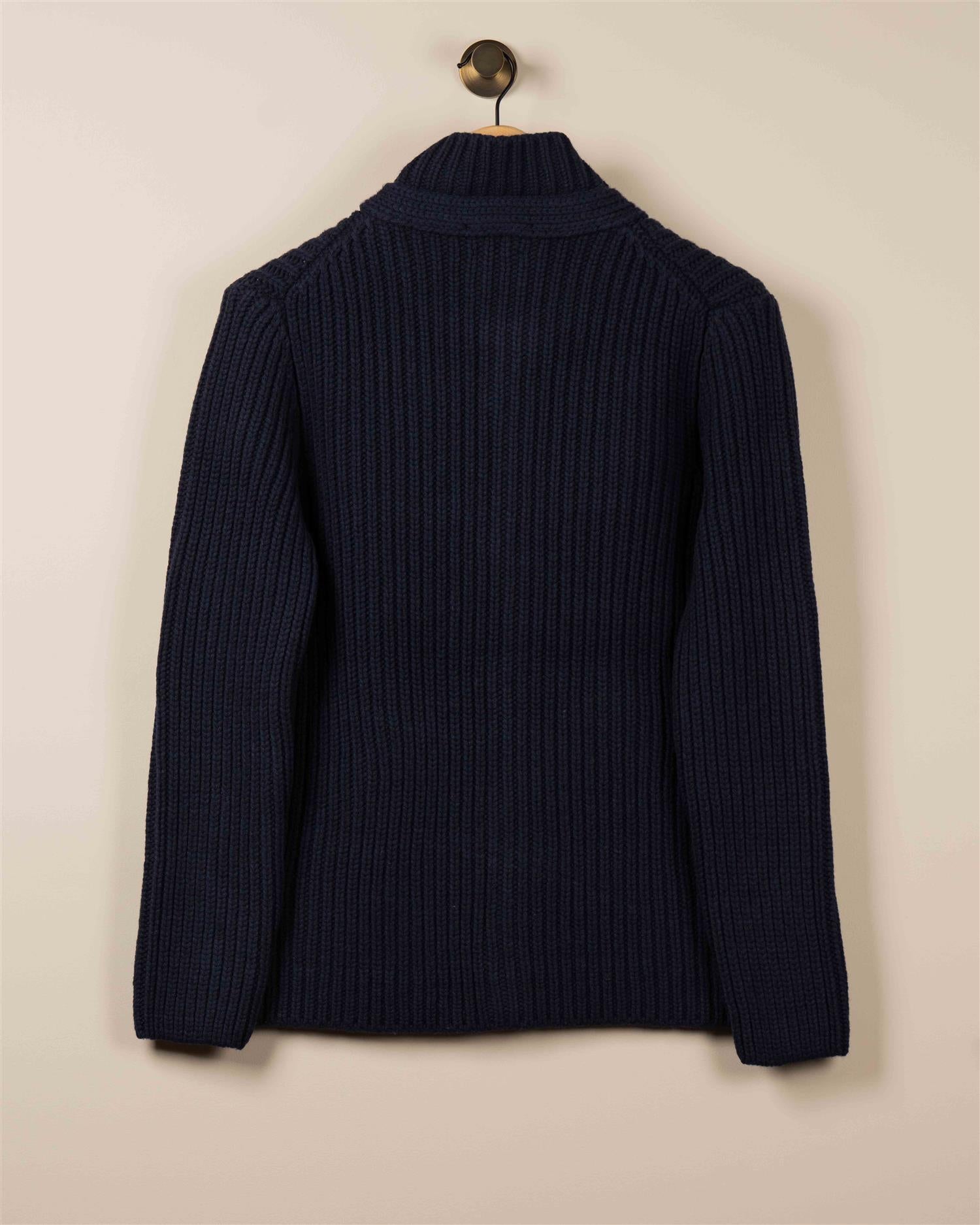 Ribbestrikket Cardigan M/Knapper - Navy