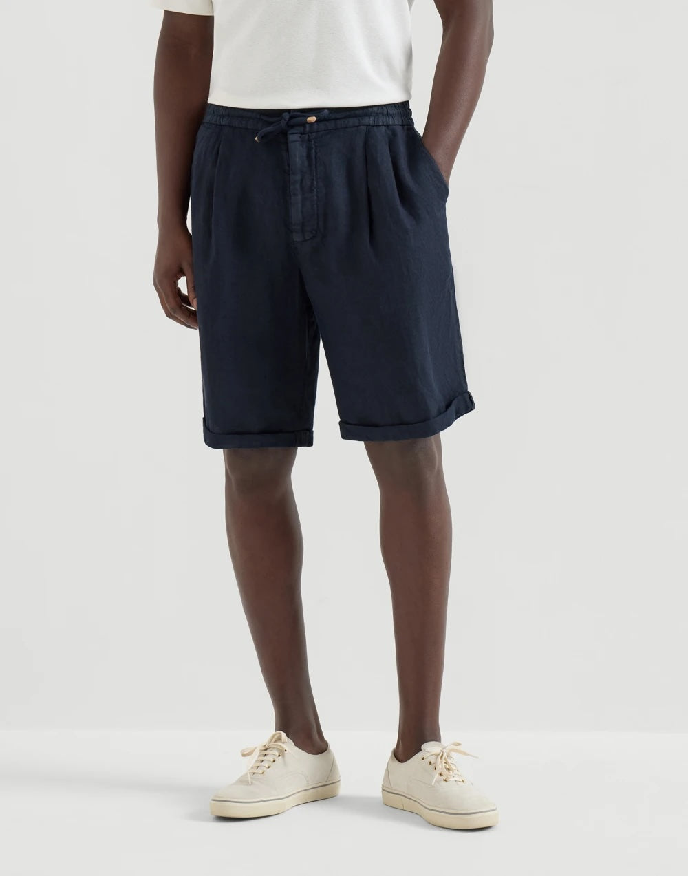 Bermuda-shorts i lin-gabardin