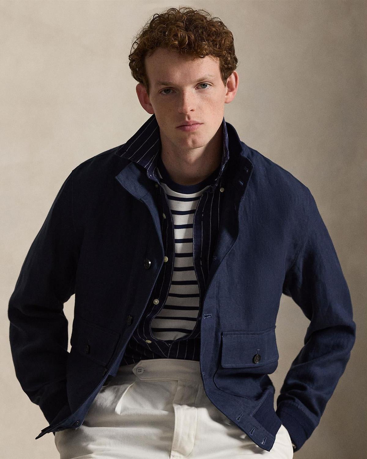 Windbreaker Jakke Fiskebensmønster - Navy
