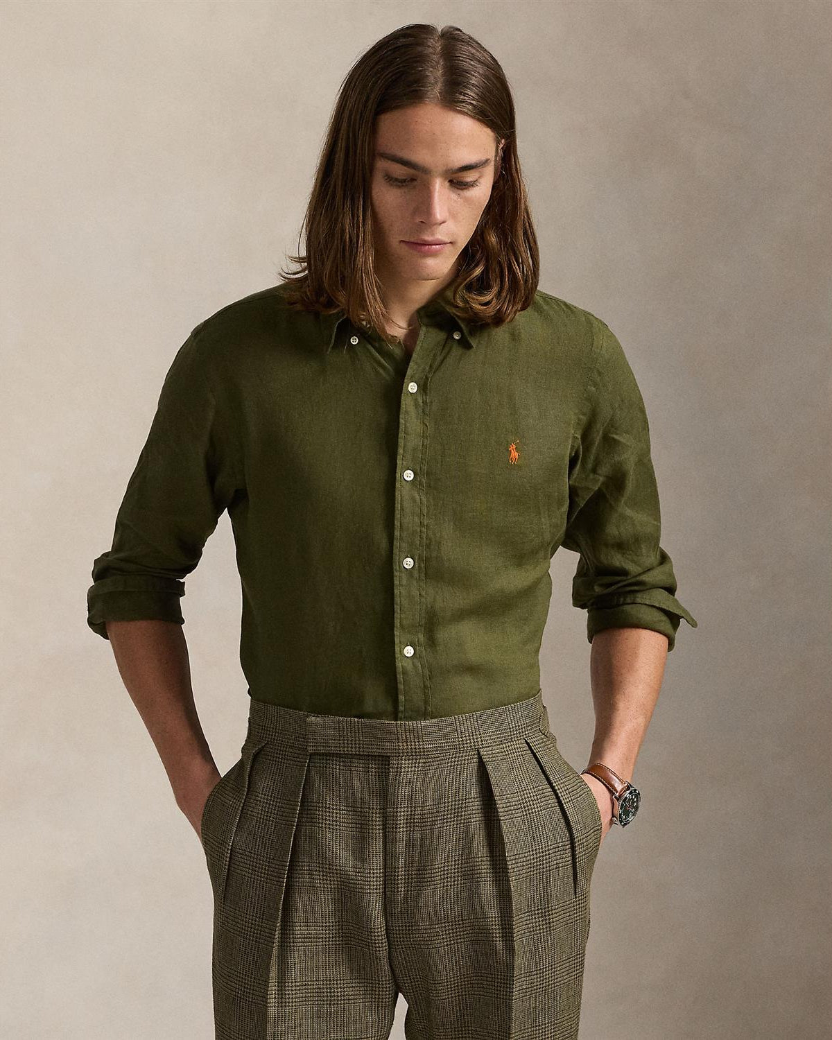 Lin Skjorte Slim Fit - Oliven