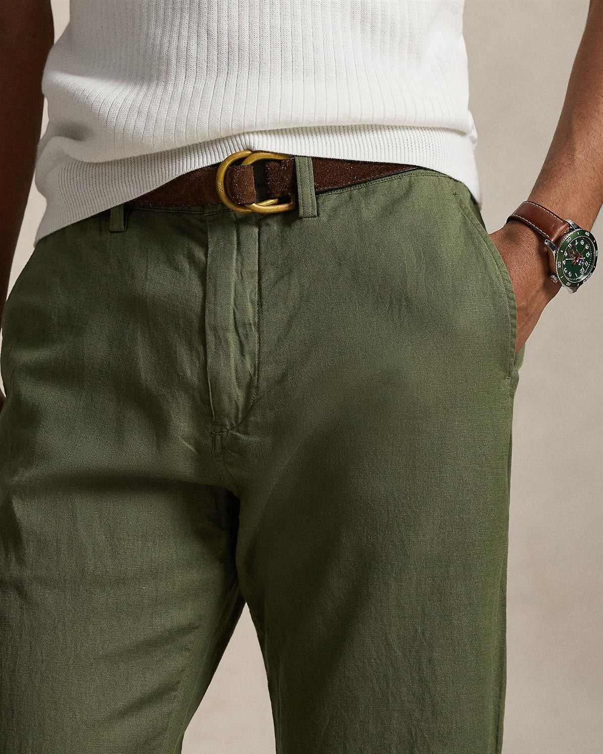 Lin Bomull Bukse - Oliven