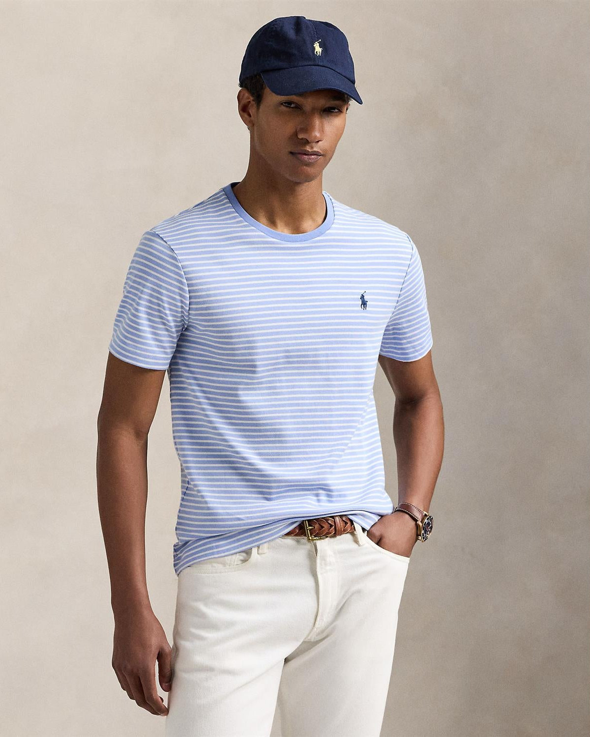 Stripete T-Shirt - Lys blå/Hvit