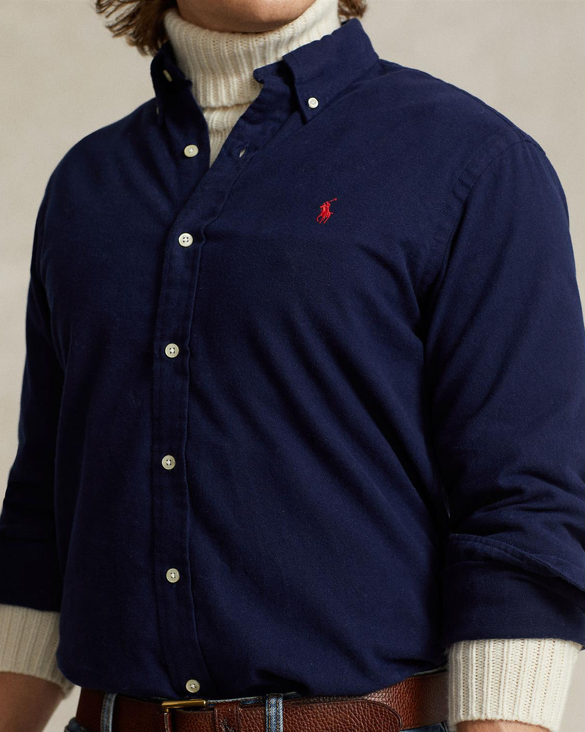 Børstet Flanell Skjorte Custom Fit - Navy