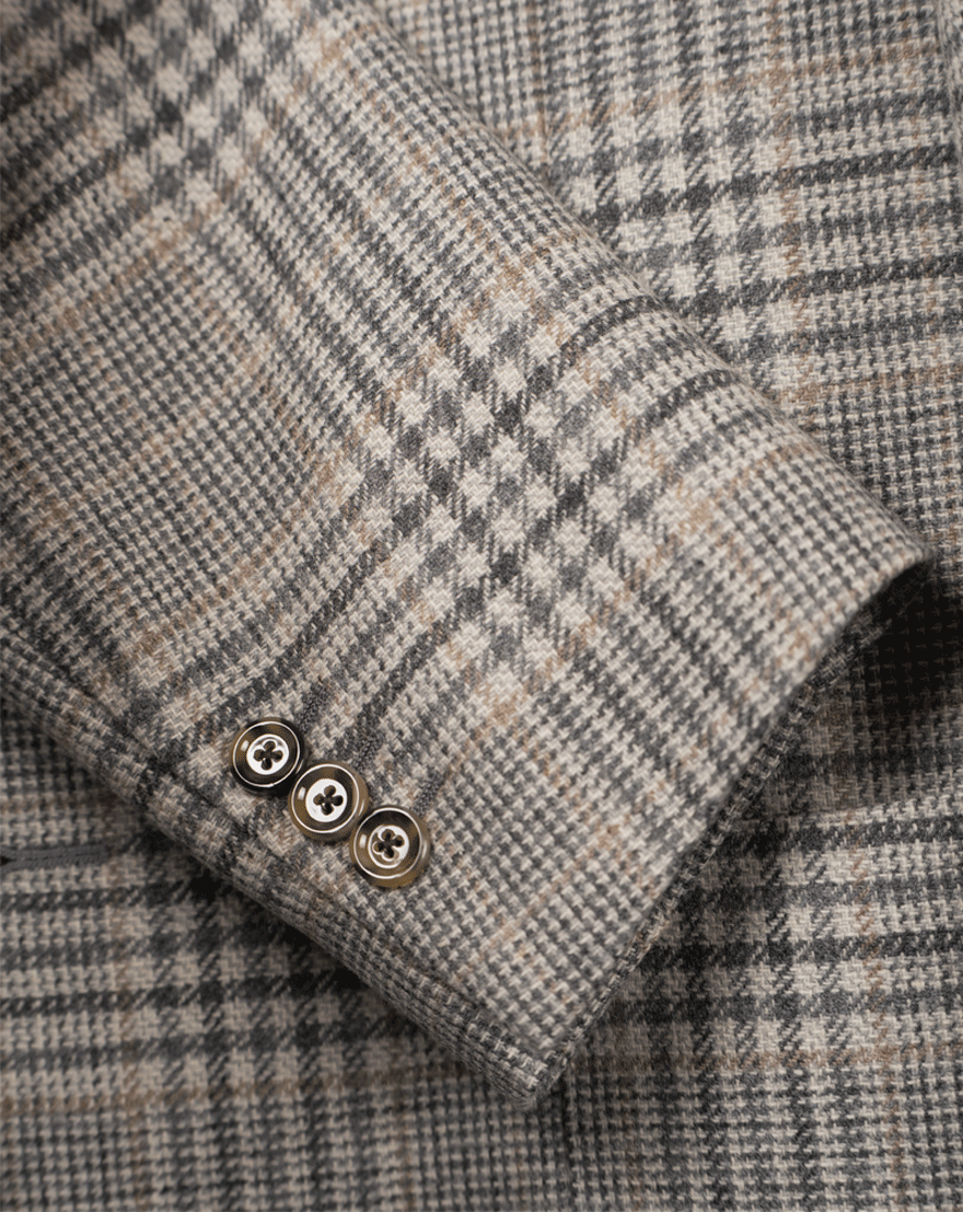 Enkeltspent Jakke Ull/Cashmere Rutet - Grå