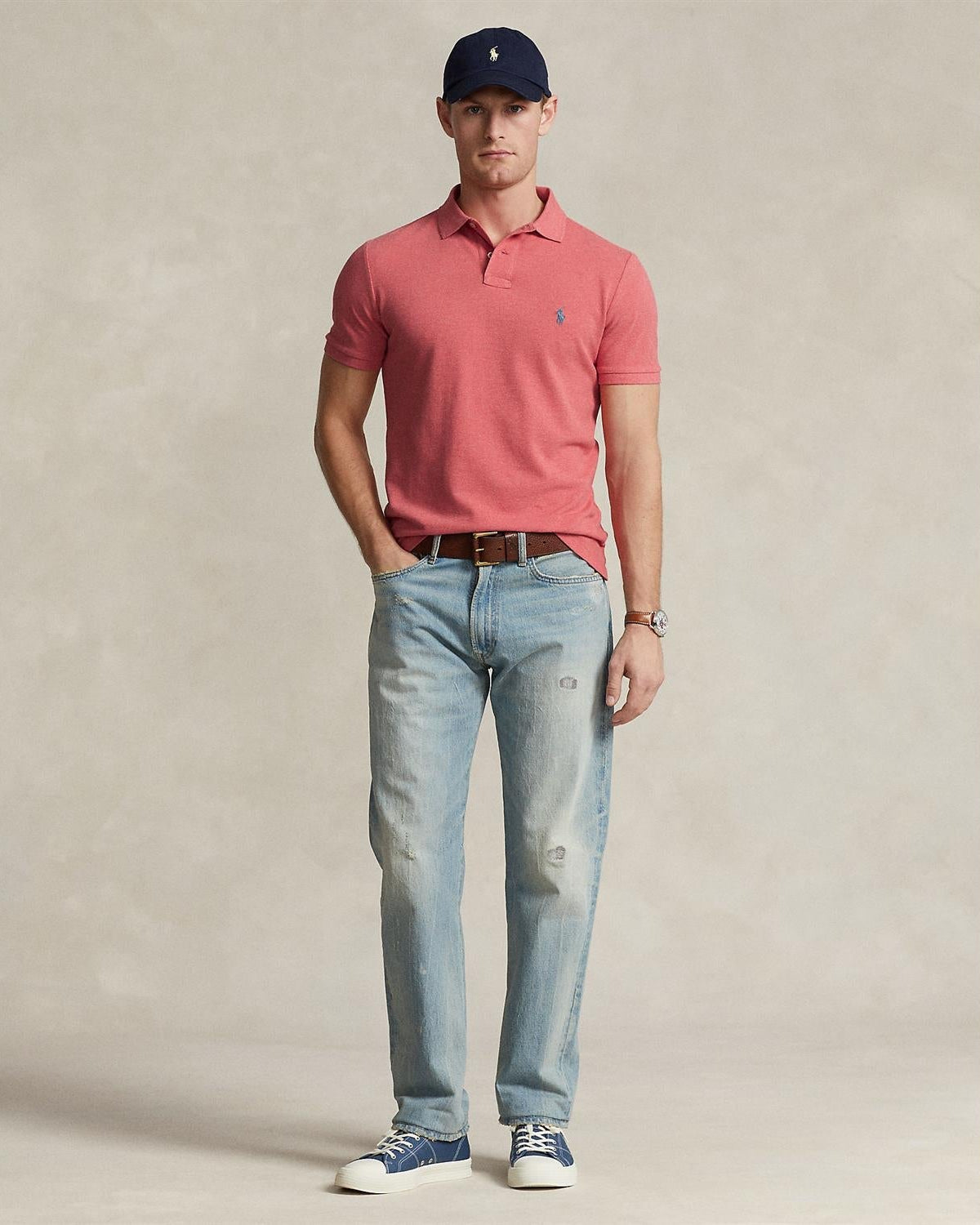 Custom Slim Fit Polo Vasket Rød