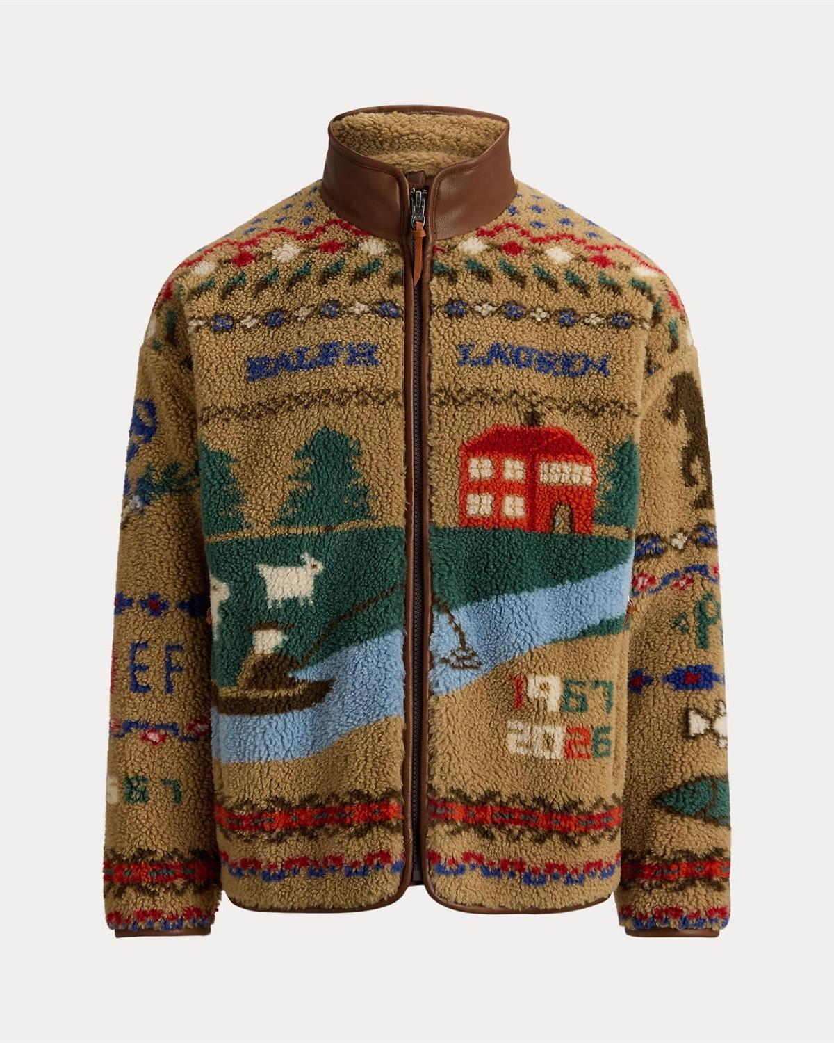 Fleece Jakke med scenemotiv - Khaki