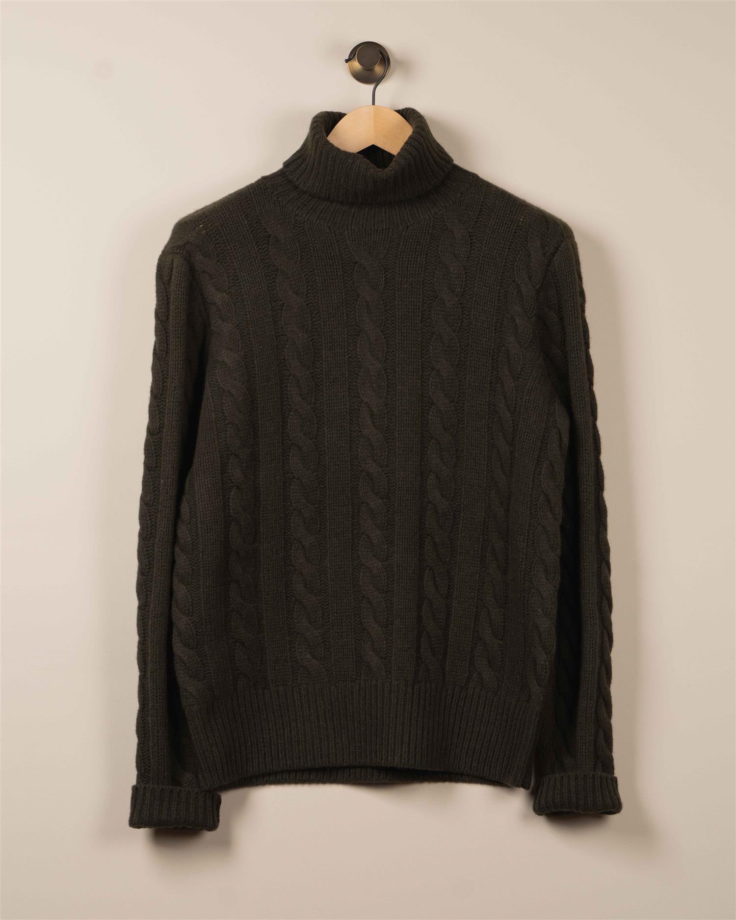 Ull/Cashmir Kabel Høyhals - Navy