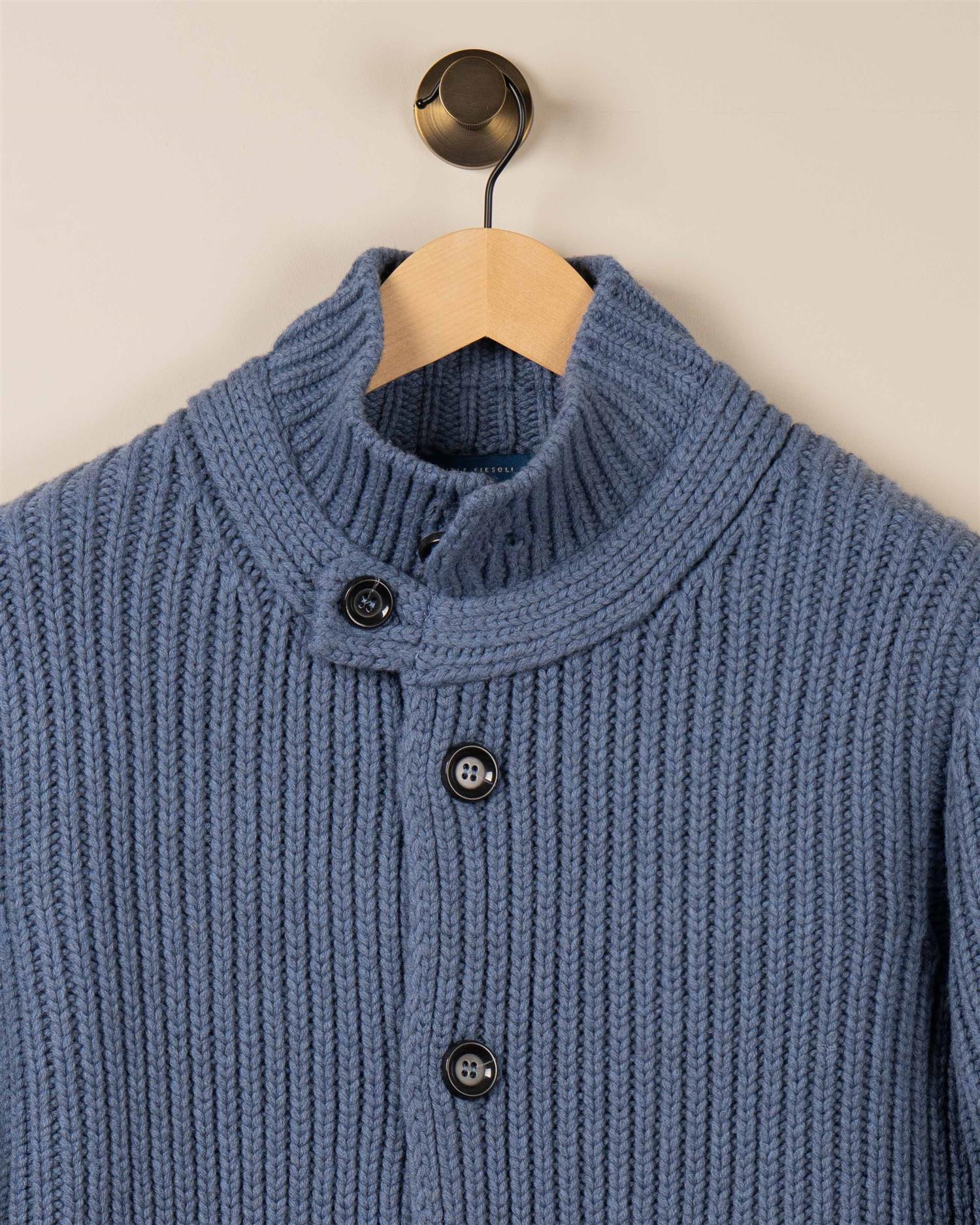 Ribbestrikket Cardigan M/Knapper - Blå