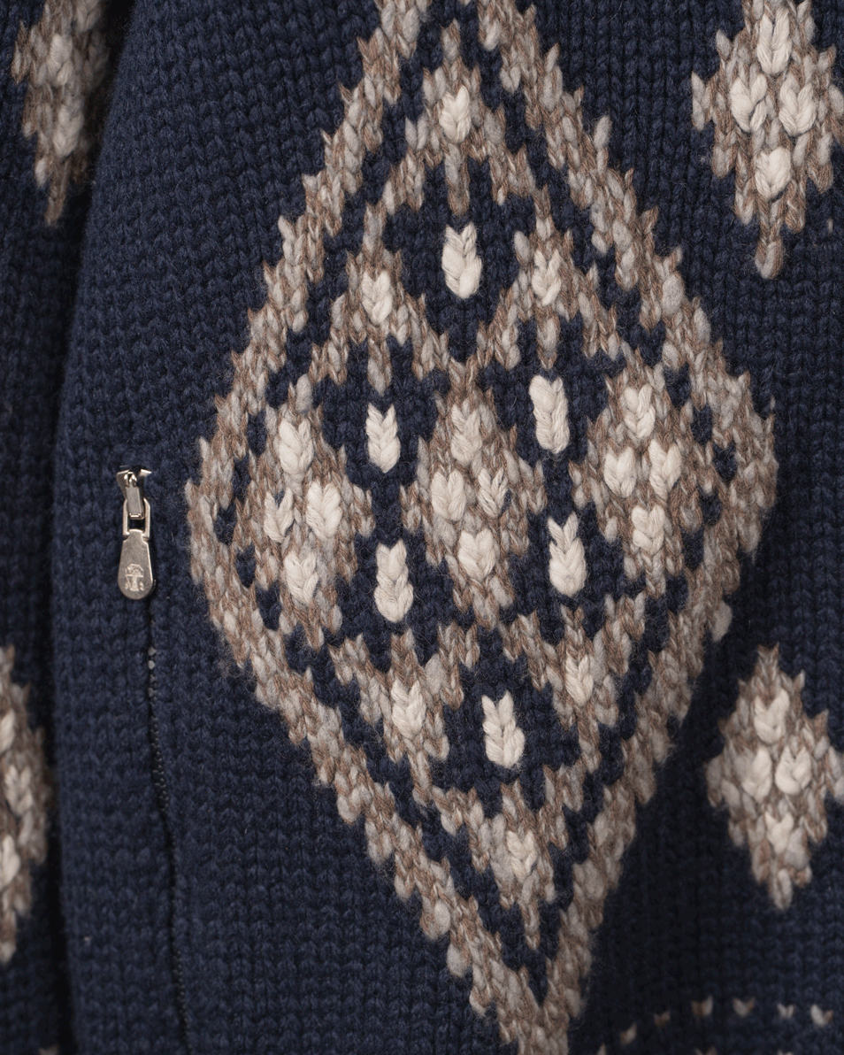 Blåmøsntret Strikkejakke - Navy