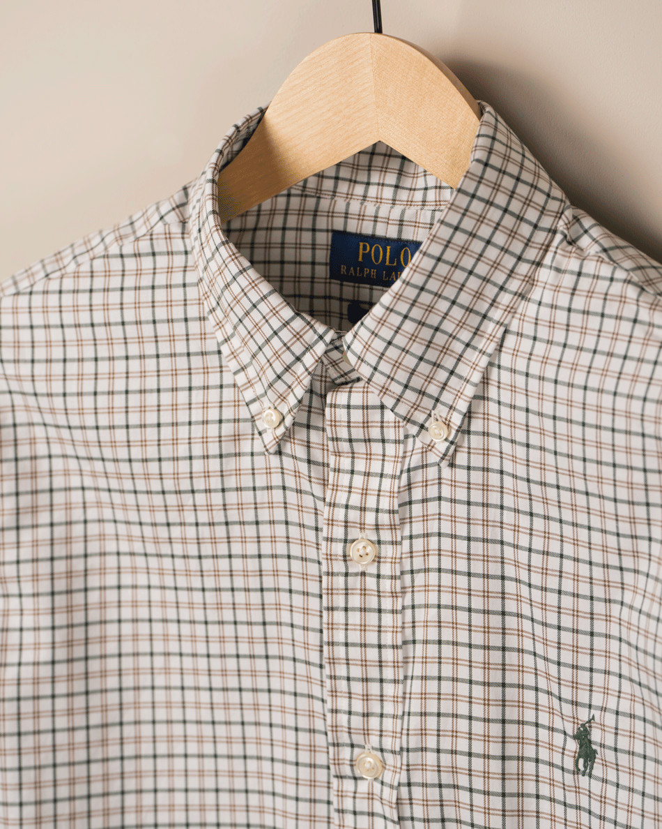 Rutet Custom Fit Twill Skjorte - Brun