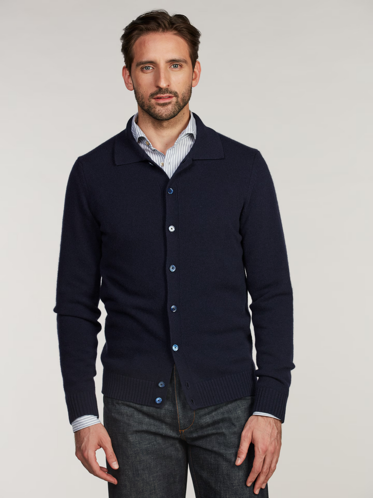 Cardigan merinoull polokrage - Navy