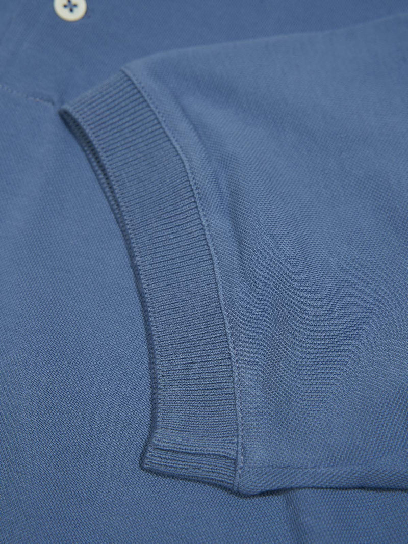 Piqué slim fit poloskjorte med strikket krage Blå-BRUNELLO CUCINELLI-www.gunnaroye.no