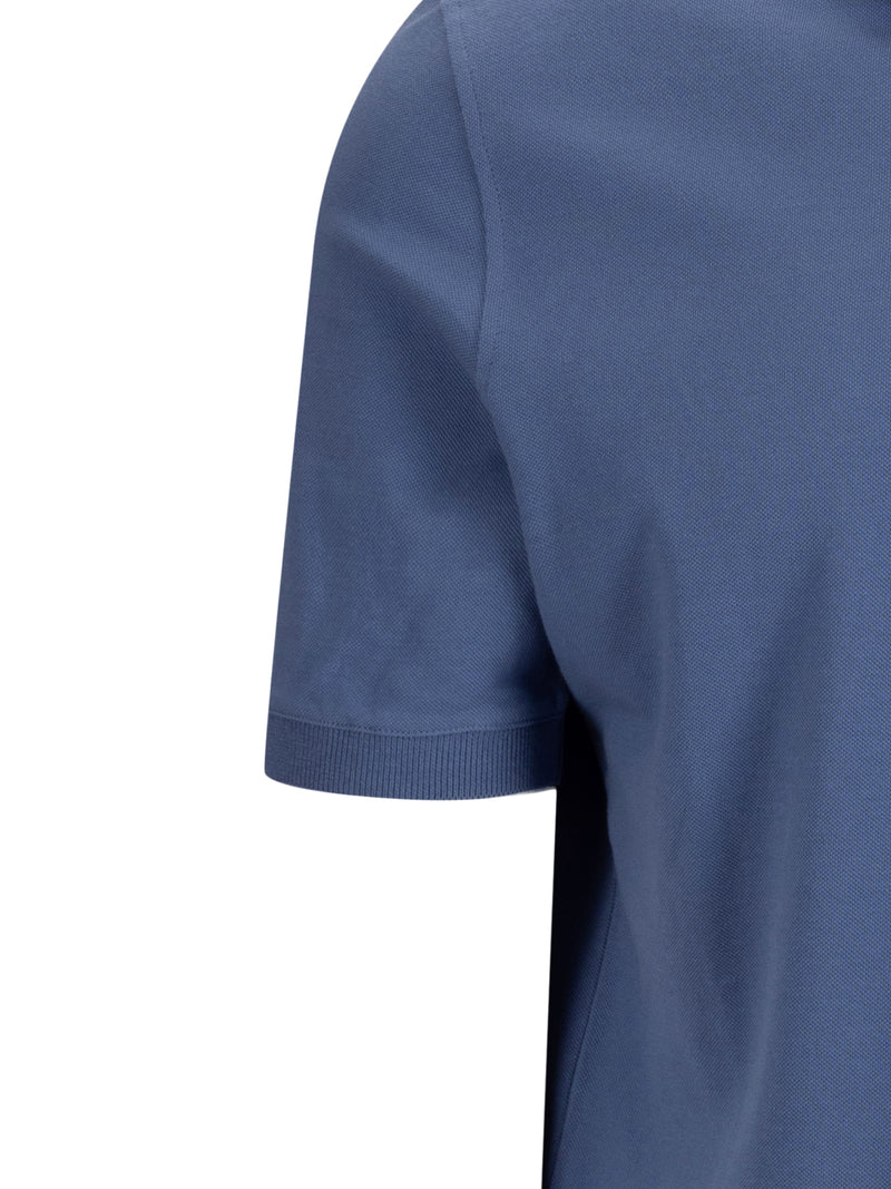 Piqué slim fit poloskjorte med strikket krage Blå-BRUNELLO CUCINELLI-www.gunnaroye.no